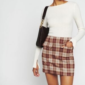 Reformation Janis Skirt Brown Plaid 12 NWT